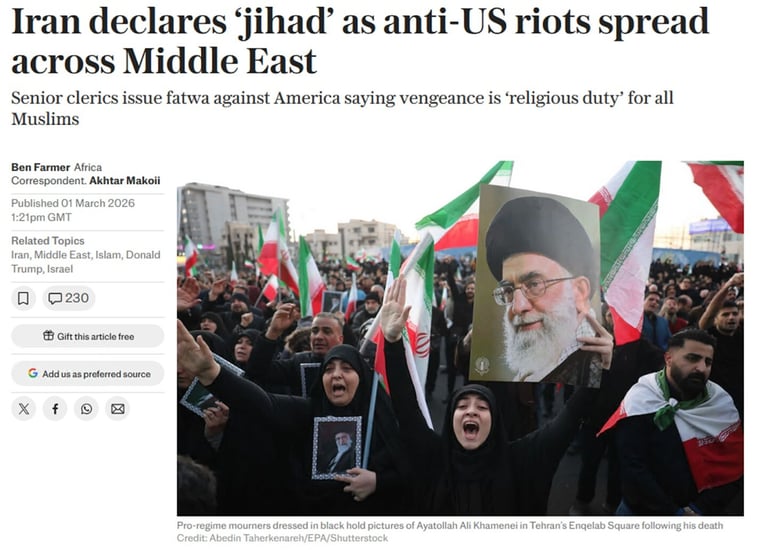Iranian clerics issued religious fatwa against USA to all Muslims
