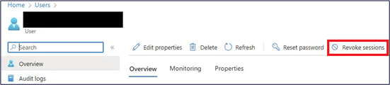 Figure 21. Revoking users sessions in Entra ID